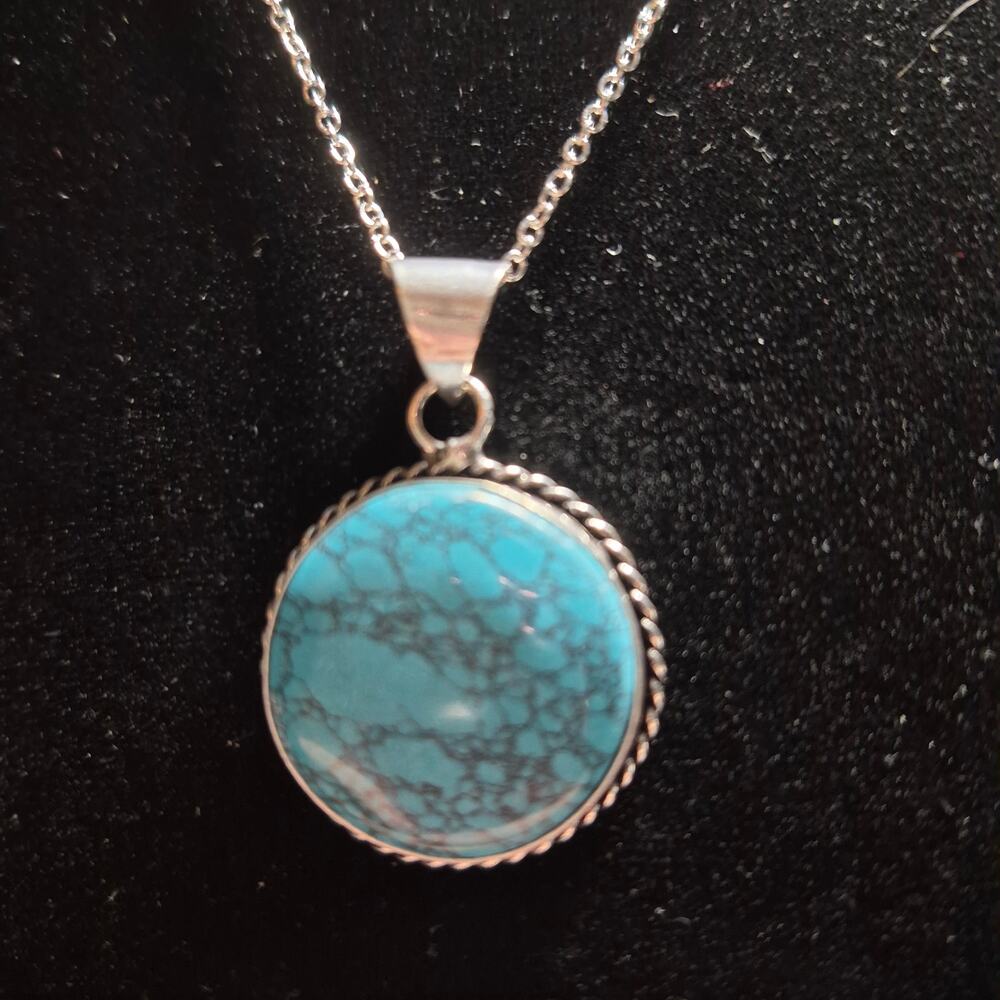 One of a Kind Kingman Turquoise Pendant, Handset 925, Free 18" SS Chain